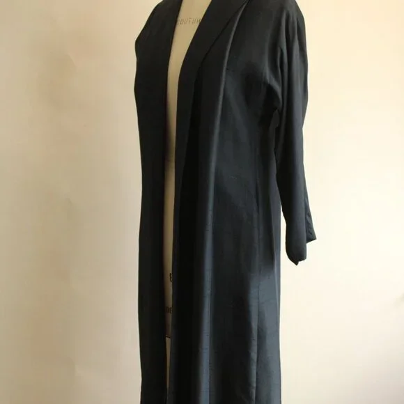 Vintage 1960s Swing Coat with Pockets, Cates Blue Black Silk Jacket, White Linin - Picture 6 of 10